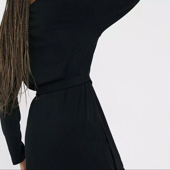 NEW Lindex Filippa eco viscose rib wrap front lounge top in black - Picture 2 of 4